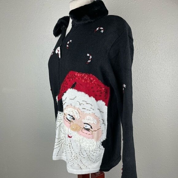 Tiara International Santa Claus Full Zip Christmas Sweater Vest Size S EUC - Picture 3 of 8